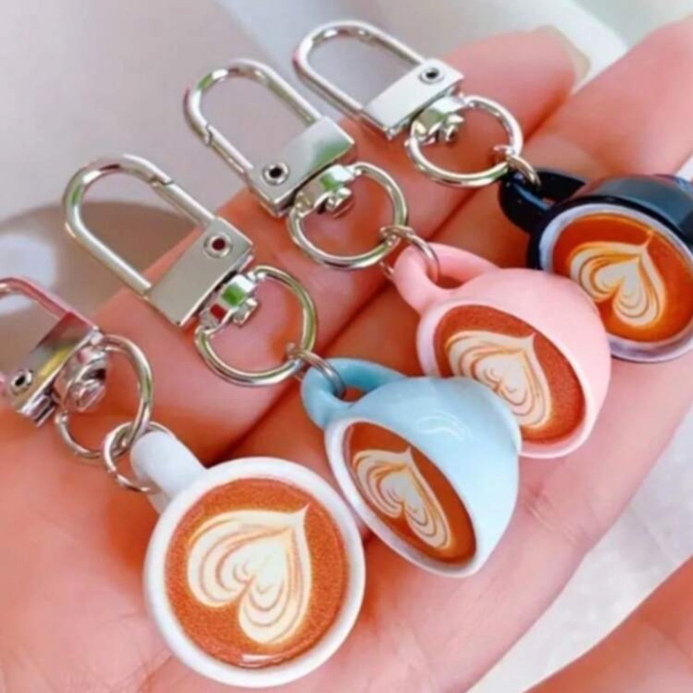 Cute Coffee Cup with heart design bag charms/keychains
